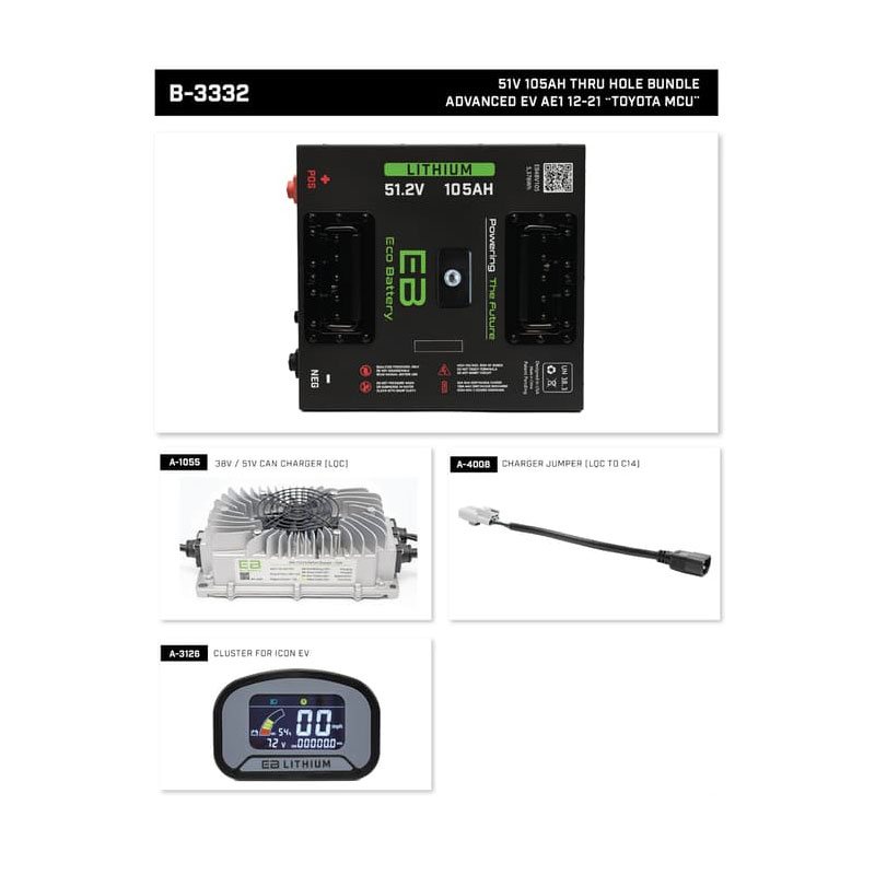 Advanced EV1 2017-2021 Eco Lithium 51v 105Ah "Toyota MCU" Battery Bundle - Thru Hole