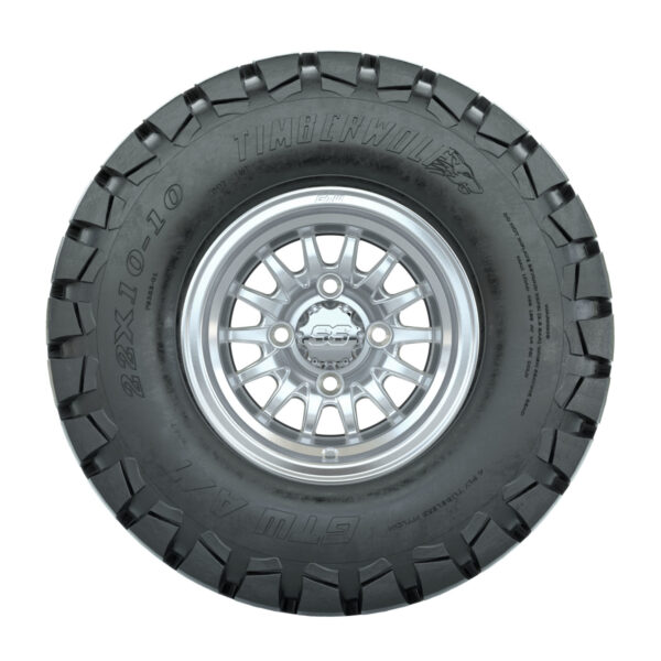 GTW Medusa Machined/Silver 10 in Wheels with 22 in Timberwolf Mud Tires - Set of 4