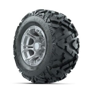 GTW Spyder Silver Brush 10 in Wheels with 20×10-10 Barrage Mud Tires – Full Set