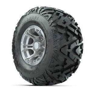 GTW Spyder Silver Brush 10 in Wheels with 22×10-10 Barrage Mud Tires – Full Set