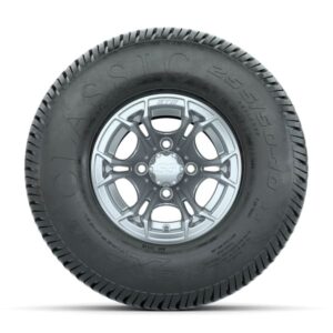 GTW Spyder Silver Brush 10 in Wheels with 22×11-10 Excel Classic Street Tires – Full Set