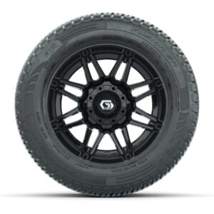 GTW® Stealth Gloss Black 12 in Wheels with 215/50-R12 Fusion S/R Steel Belt Radial Tires – Full Set