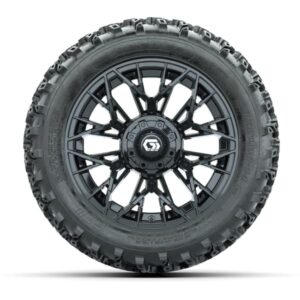 GTW Stellar Black 14 in Wheels with 23×10.00-14 Rogue All Terrain Tires – Full Set
