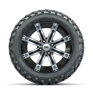 GTW Tempest Machined/Black 14 in Wheels with 23×10.00-14 Rogue All Terrain Tires – Full Set