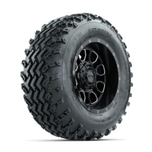 GTW Volt Machined/Black 12 in Wheels with 23×10.00-12 Rogue All Terrain Tires – Full Set