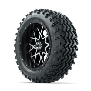 GTW Vortex Machined/Matte Black 14 in Wheels with 23×10.00-14 Rogue All Terrain Tires – Full Set