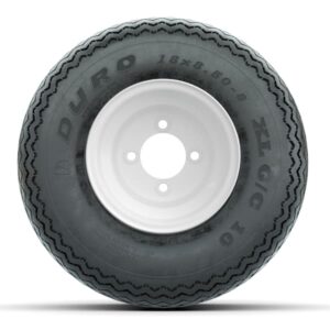 Set of (4) 8 in White Steel Wheels with 18 in Duro Sawtooth Tires