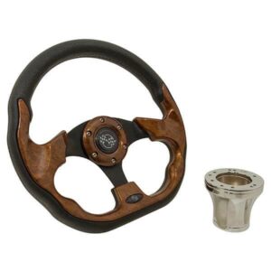 GTW Club Car DS Wood Grain Racer Steering Wheel with Chrome Kit (Years 1982-Up)