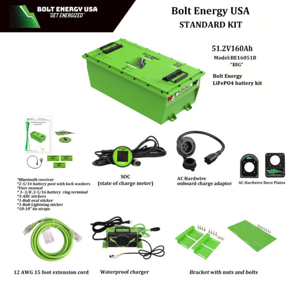 Bolt Energy USA Battery 48-Volt / 160-AH Standard Kit “Big” - What's included